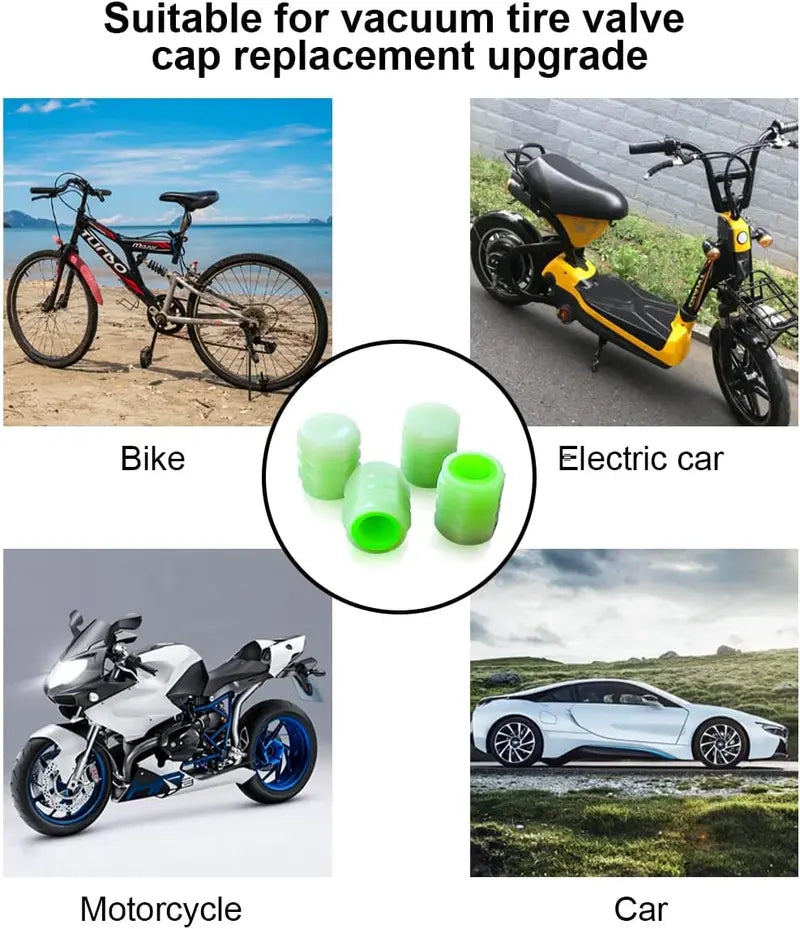 Luminous Tire Valve Stem Caps  – Glow in the Dark, Leak-Proof, Corrosion Resistant | Universal Car Truck Motorcycle Bike (Green)