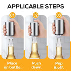 Automatic Push-Down Bottle Opener — Stainless Steel Beer Cap Remover for Home, Camping & Travel