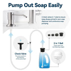 Sink Soap Dispenser with 47" Extension Tube – Stainless Steel Built-In Pump for Kitchen & Bathroom