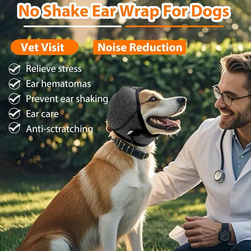 Dog Calming Hoodie Ear Wraps — Waterproof Swim Cap & Noise Cancelling Ear Muffs (Grey)