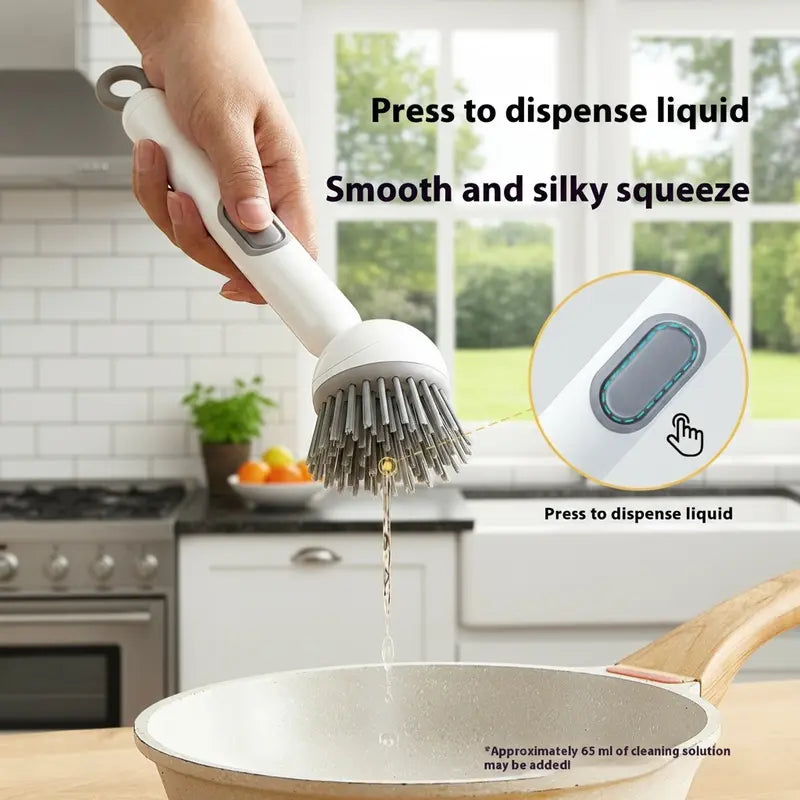 6-in-1 Rotating Dish Brush with Soap Dispenser — Adjustable Angle, Wall Mount, 360° Scrub for Pots, Pans & Dishes