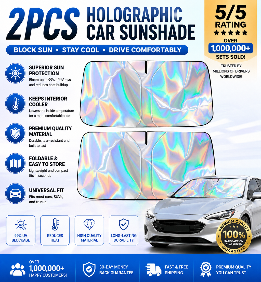 Holographic Car Windshield Sunshade – Foldable 99% UV Block, Triple-Layer Heat Shield | Universal Fit Sedan SUV Truck