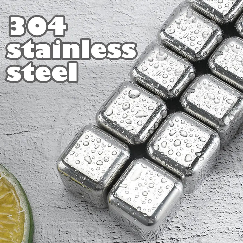 8 Counts Reusable Stainless Steel Ice Cubes with Tongs