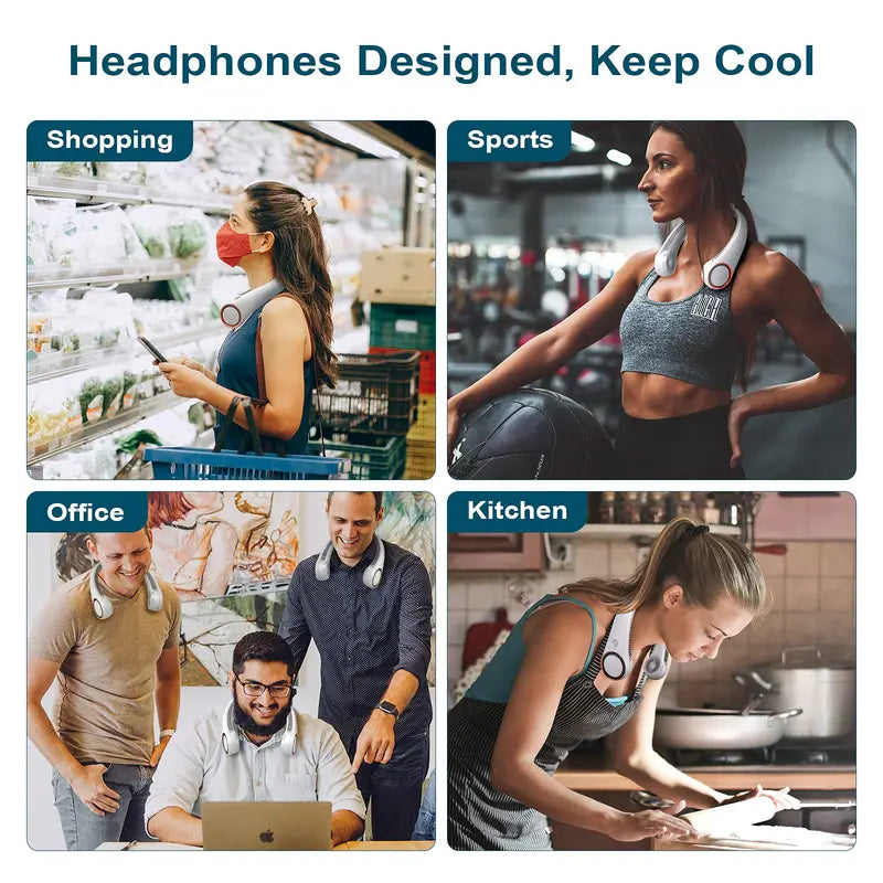 Portable Neck Fan – USB Rechargeable, Digital Display, 5-Speed Bladeless Design