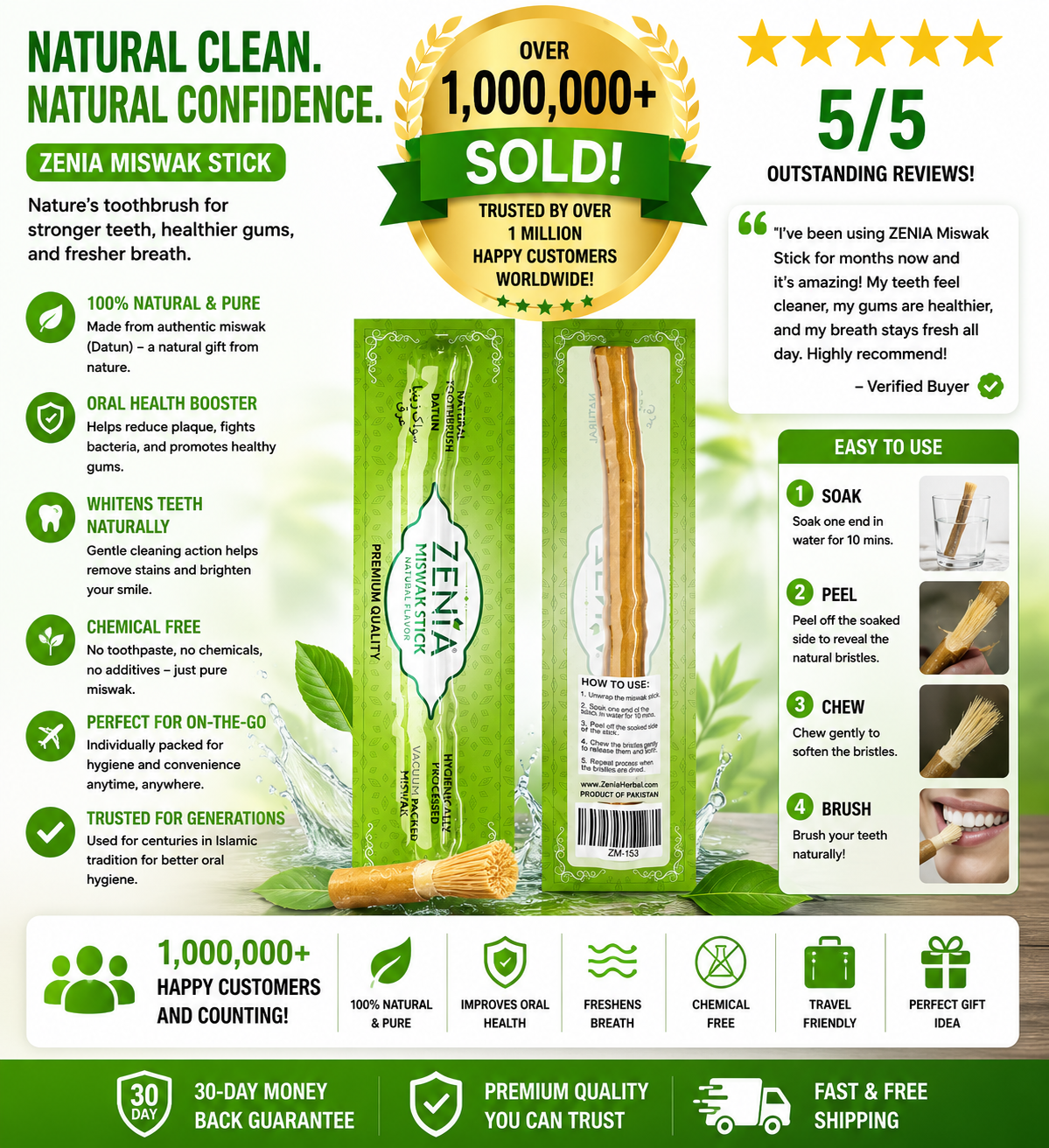 Zenia Miswak Stick – Natural Toothbrush (Datun/Sewak) | 100% Pure, Chemical-Free Oral Care