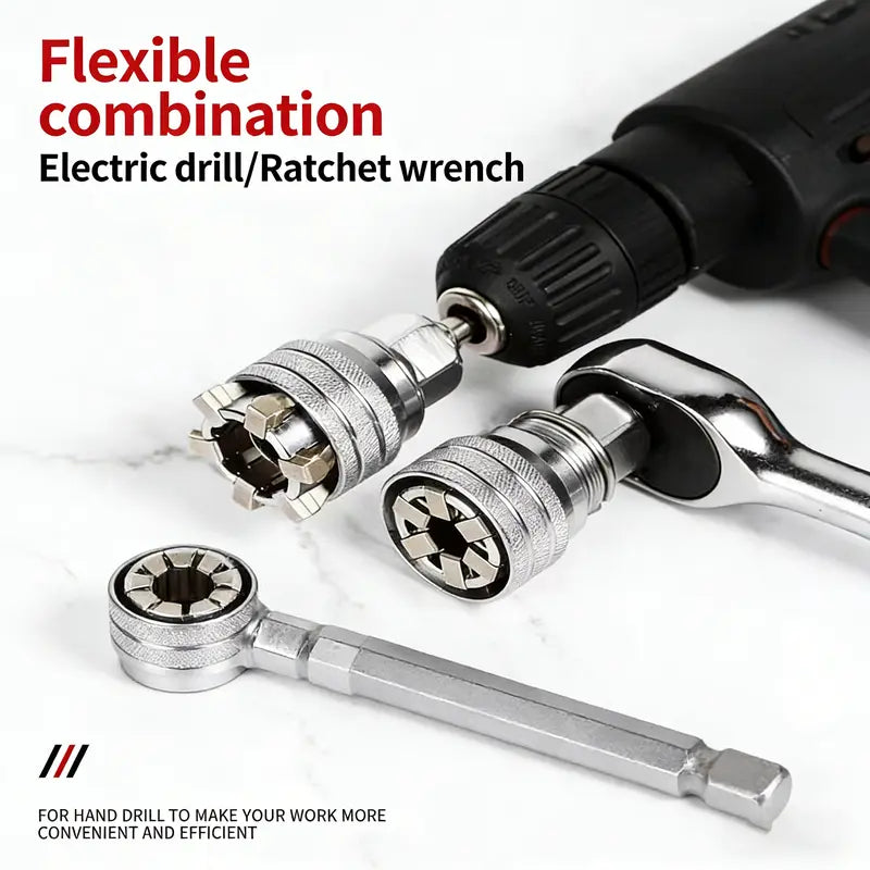 Multi-Function Universal Socket Wrench – Adjustable 10–19mm for Ratchet & Power Drill