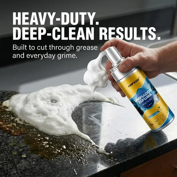 QIFOR Multi-Purpose Foam Cleaner – Heavy-Duty Grease & Stain Remover, No-Scrub Foaming Action, Lemon Scent | Safe for Car, Kitchen, Marble, Bathroom, Aluminum