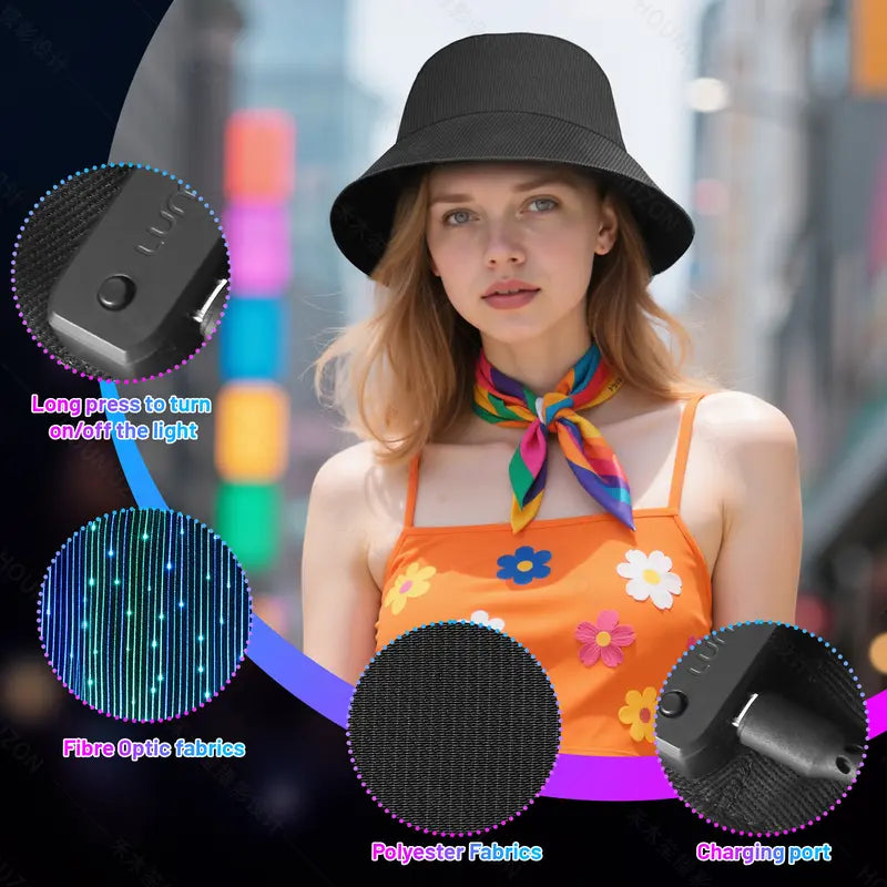 CARVEDREAM LED Fisherman's Hat, 7-Color Glowing, One-Size, Festival Party & Music Event Accessory, Birthday Hat
