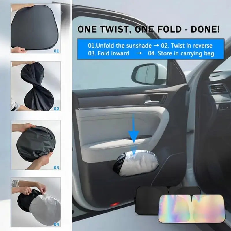 Holographic Car Windshield Sunshade – Foldable 99% UV Block, Triple-Layer Heat Shield | Universal Fit Sedan SUV Truck