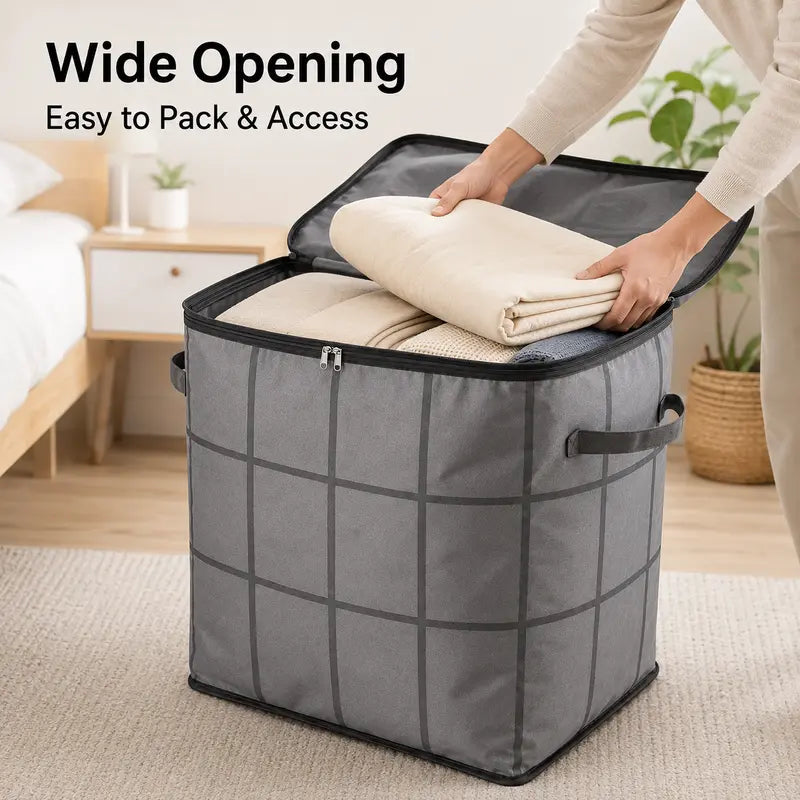 Spacious Moving Storage Bin, Zippered Organizer for Quilts, Bedding & Sweaters