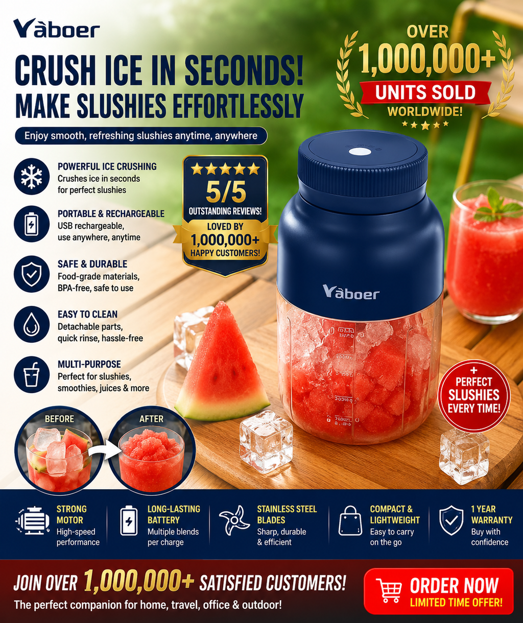 Portable Blender & Electric Juicer — USB Rechargeable with Straw & Two Lids for Smoothies, Shakes & Frozen Blending