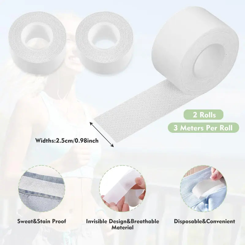 2 Rolls Sweat Pads Collar Protectors — Disposable Self-Adhesive Invisible Shirt Neck Liner Tape Against Sweat Stains for Men
