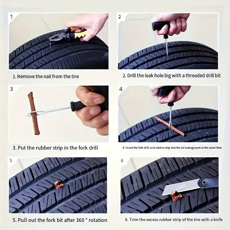 Tire Repair Kit with Levers, Adhesive Strips & Screws for Car & Motorcycle