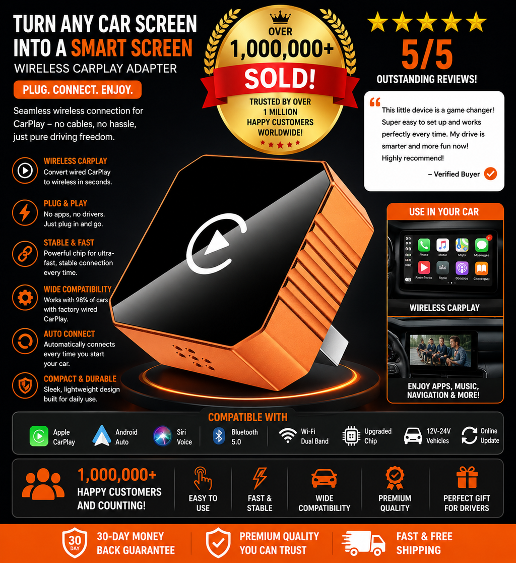 YURNLV Wireless CarPlay Adapter – Plug & Play, iPhone Compatible, Hands-Free Calling | 2026 New