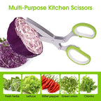 Herb Scissors - 5 Blade Kitchen Herb Shears with Safety Cover & Cleaning Comb (Green)