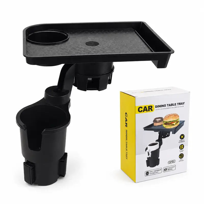 Car Cup Holder Tray Table – Rotating Detachable Snack & Drink Organizer with Adjustable Expander Base