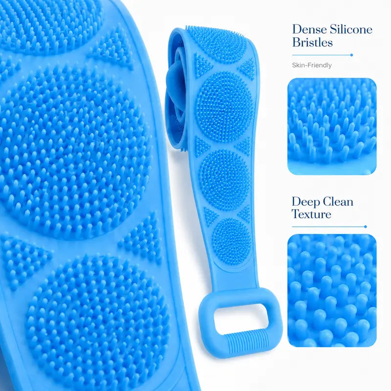 Silicone Bath Brush – Double-Sided Exfoliating Back Scrubber with Long Strap & Soft Bristles