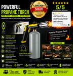 Propane Torch — One-Touch Max Fire, Safety Lock, Adjustable Flame | BBQ, Searing, Fireplace