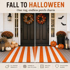 Halloween Orange and White Striped Outdoor Layering Rug