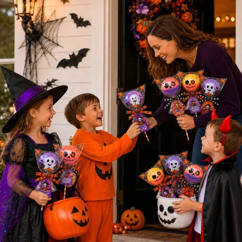 Unisex 2026 Upgraded Light-Up Giant Halloween Lollipop Stationery Kit with Cards, Halloween Party Favors for Kids, Classroom Exchange Gifts