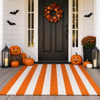 Halloween Orange and White Striped Outdoor Layering Rug