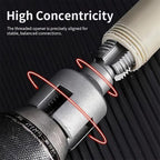Two pipe thread cutting tools shown with inset diagrams of internal threading on pipe end and external threading on elbow fitting — drill-powered hex shank