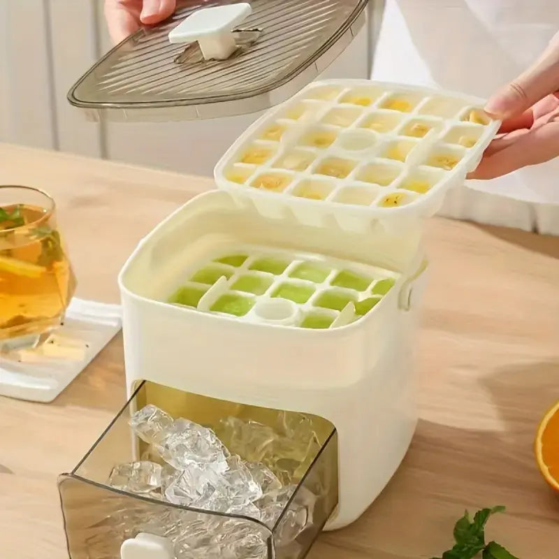 Upgraded Ice Cube Maker with Storage Drawer – 48 Cubes, Press-to-Dispense, Double-Layer, BPA-Free | Countertop Ice Tray for Summer Drinks