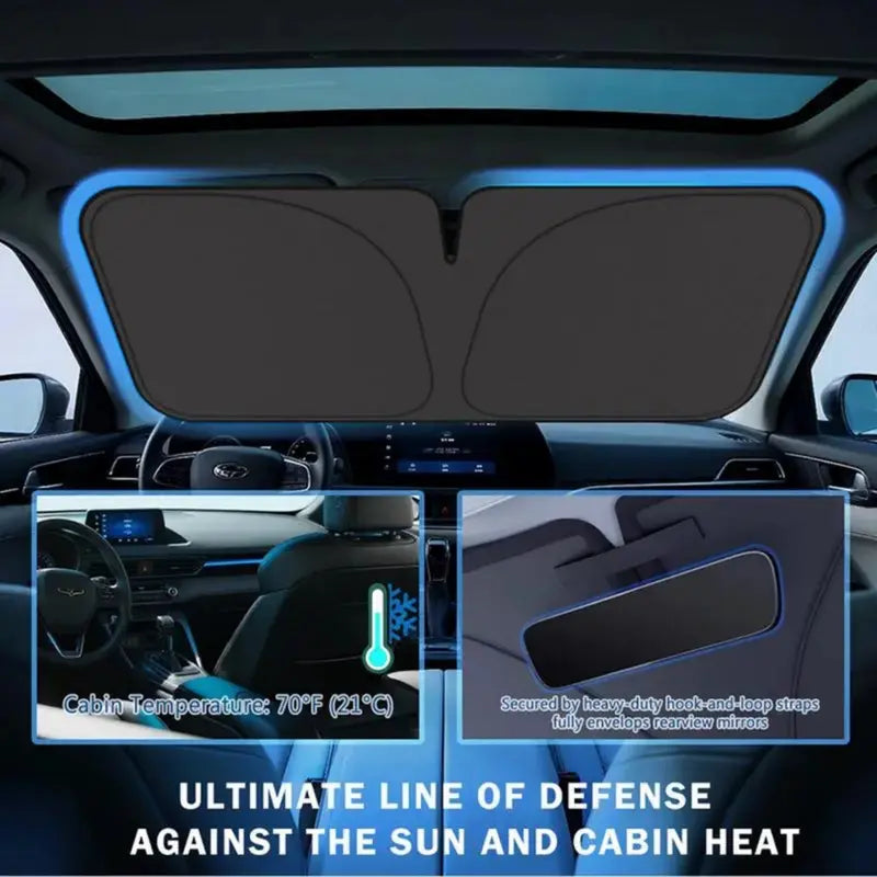 Holographic Car Windshield Sunshade – Foldable 99% UV Block, Triple-Layer Heat Shield | Universal Fit Sedan SUV Truck