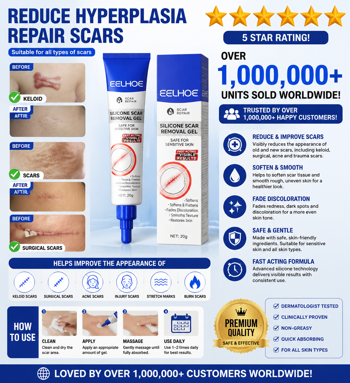 Advanced Silicone Smoothing Gel - Invisible Repair for Fine Lines, Wrinkles, Acne Scars & Marks | Professional Smoothing Formula for New & Old Scars | Fast-Absorbing & Non-Greasy