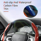 Carbon Fibre Steering Wheel Cover – Anti-Slip & Waterproof, 3D Embossed Card Structure, Universal O-Type & D-Type Fit | Black Red Blue  Four-Season Car Interior Accessory