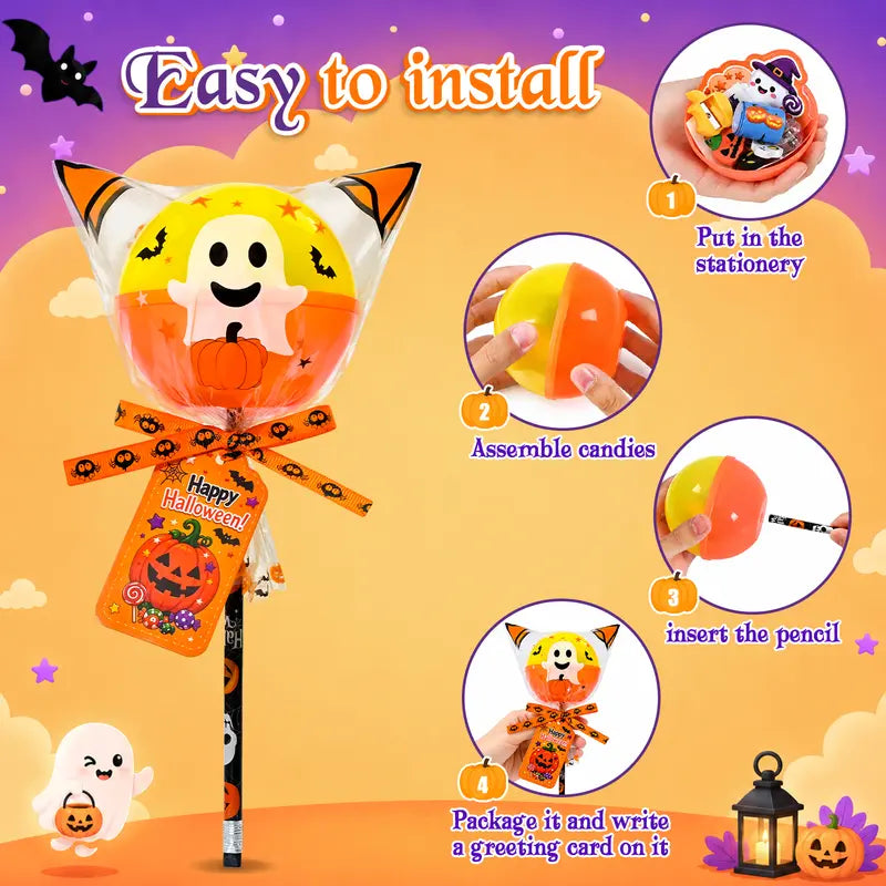 Unisex 2026 Upgraded Light-Up Giant Halloween Lollipop Stationery Kit with Cards, Halloween Party Favors for Kids, Classroom Exchange Gifts