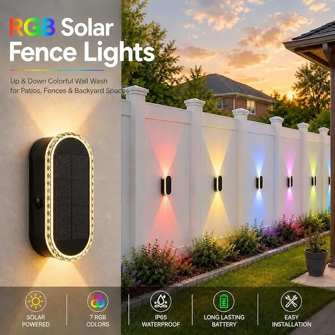 Close-up of DERAYSION solar wall light crystal-edge frame and solar panel detail