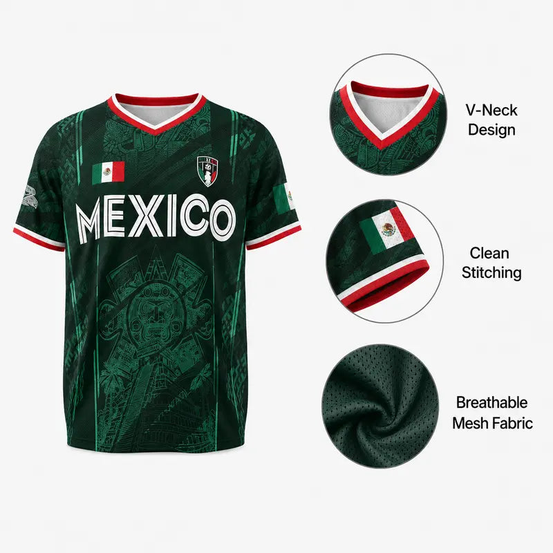 2026 Mexico Soccer Jersey — Chichén Itzá Pyramid Graphic Retro Throwback Sportswear