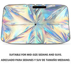 Umbrella-Style Car Windshield Sunshade – Holographic UV Block, No-Install Foldable, Reduces Cabin Temp to 87.8°F | Compact Sedan & Mid-Size SUV