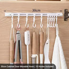 Multifunctional Slide Rail Hook Rack – No-Drill Adhesive Wall Organizer with 10 Adjustable Hooks for Kitchen, Bathroom & Bedroom