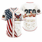 Patriotic Baseball Jersey — 250th Anniversary 1776-2026 Distressed American Flag Eagle Graphic
