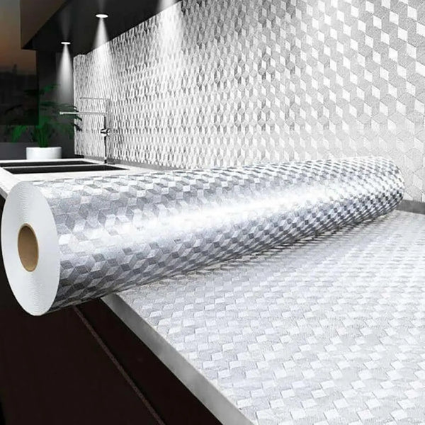 Aluminum Foil Kitchen Wall Sticker – Peel & Stick, Waterproof Oil-Proof Heat-Resistant up to 120°C |Self-Adhesive Contact Paper | Kitchen, Bathroom, Drawer Liner