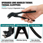 Long Handle Toenail Clipper — Ergonomic Stainless Steel, Wide Mouth for Thick Hard Nails, Anti-Splash, Non-Slip Grip