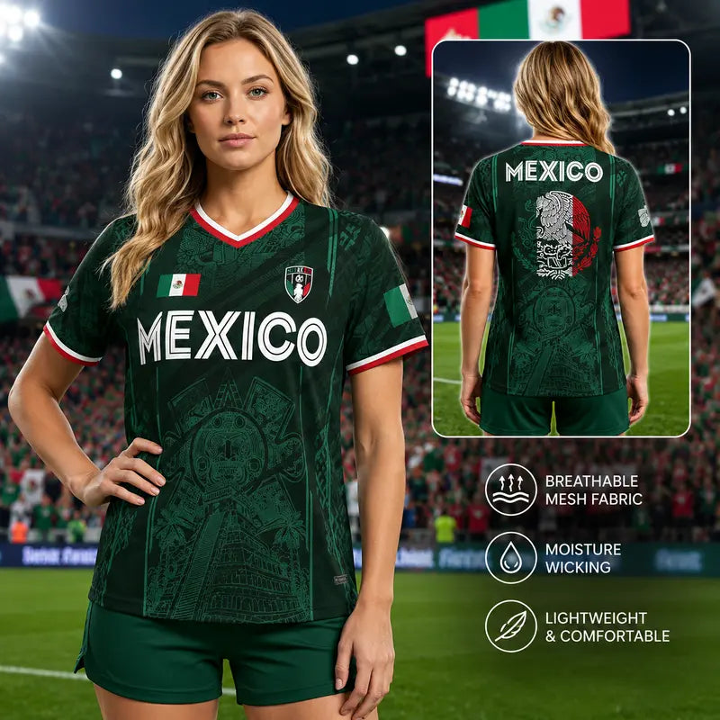 2026 Mexico Soccer Jersey — Chichén Itzá Pyramid Graphic Retro Throwback Sportswear
