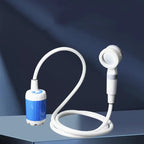 Portable electric shower pump with hose and shower head product shot