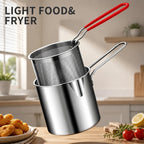 3Pcs Stainless Steel Deep Fryer Set  1-Person Mini Pot with Fry Pot, Filter Basket & Food Clip, Rust-Resistant Portable Cookware for Home Kitchen Chips, Chicken Wings