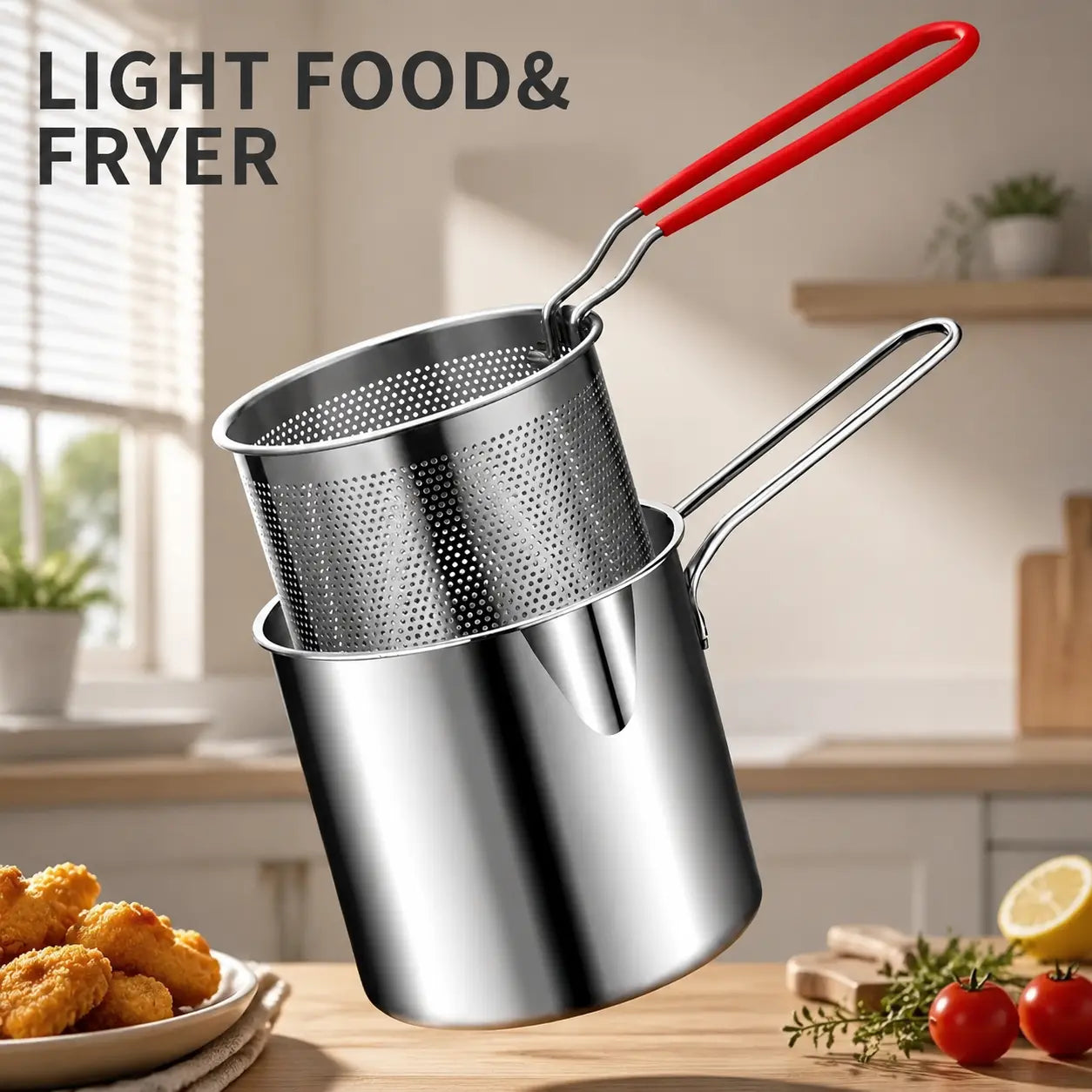 3Pcs Stainless Steel Deep Fryer Set  1-Person Mini Pot with Fry Pot, Filter Basket & Food Clip, Rust-Resistant Portable Cookware for Home Kitchen Chips, Chicken Wings