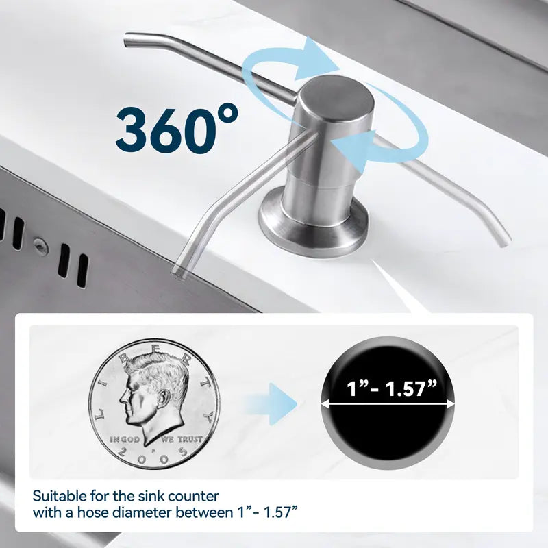 Sink Soap Dispenser with 47" Extension Tube – Stainless Steel Built-In Pump for Kitchen & Bathroom