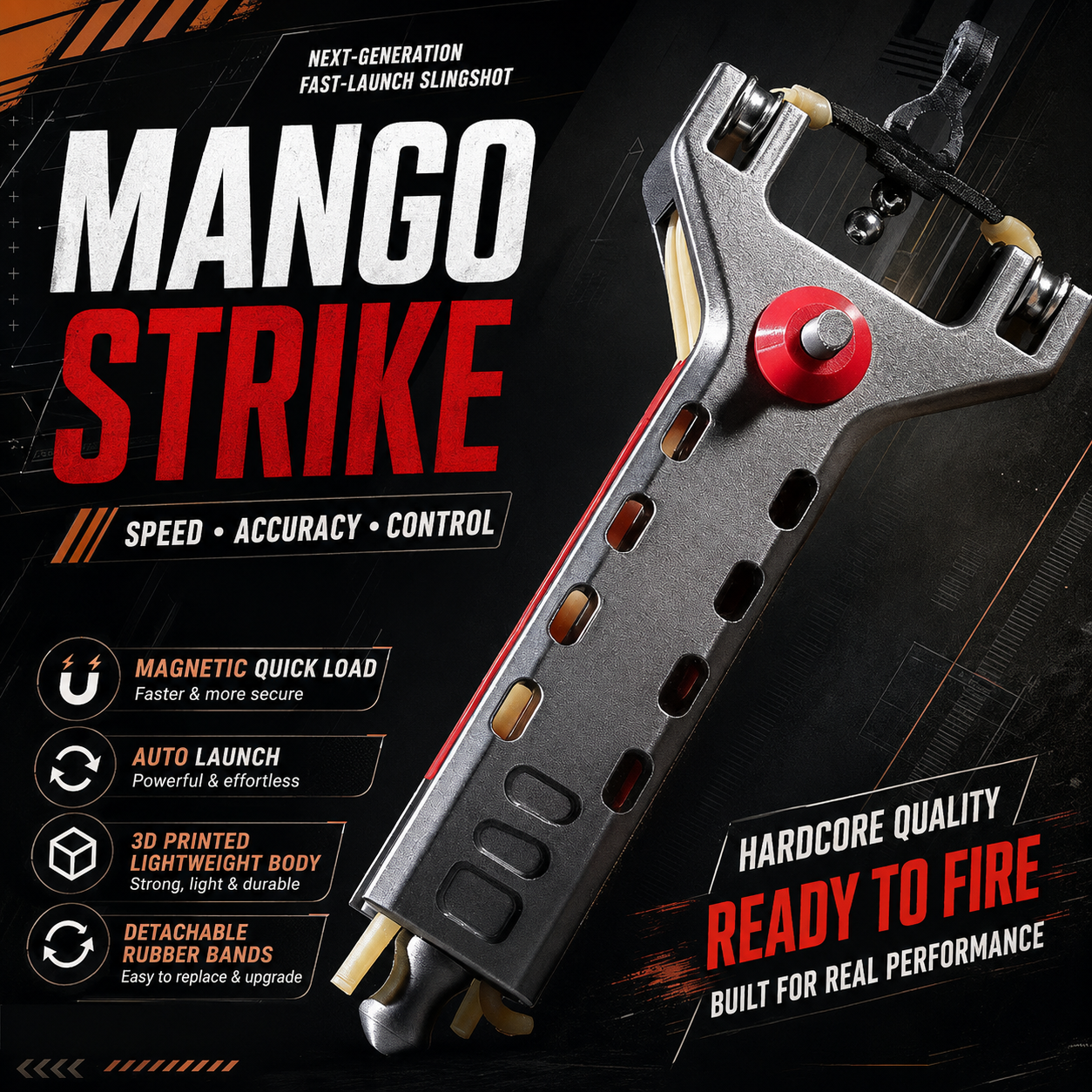 Slingshot for Outdoor Sport, Hunting Practice & Target Shooting, CNC Aluminum Alloy Frame with Magnetic Quick-Load, High Precision