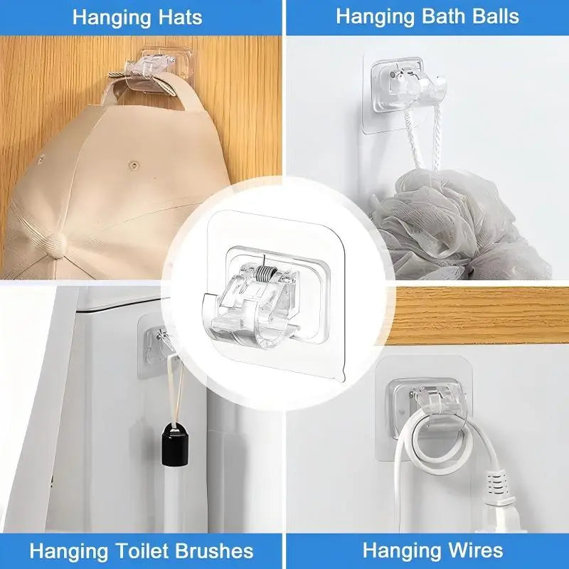Clear Curtain Pole Mount Brackets with Clip – Transparent Hanging Rod Supports & Multipurpose Wall Hooks