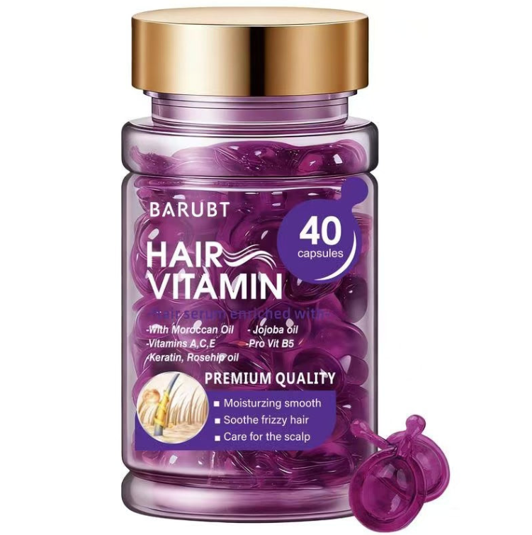 BARUBT Hair Vitamin Oil Capsules – Moroccan Oil, Jojoba, Keratin, Vitamins A C E | 40 Capsules, Repairs Dry Frizzy Damaged Hair