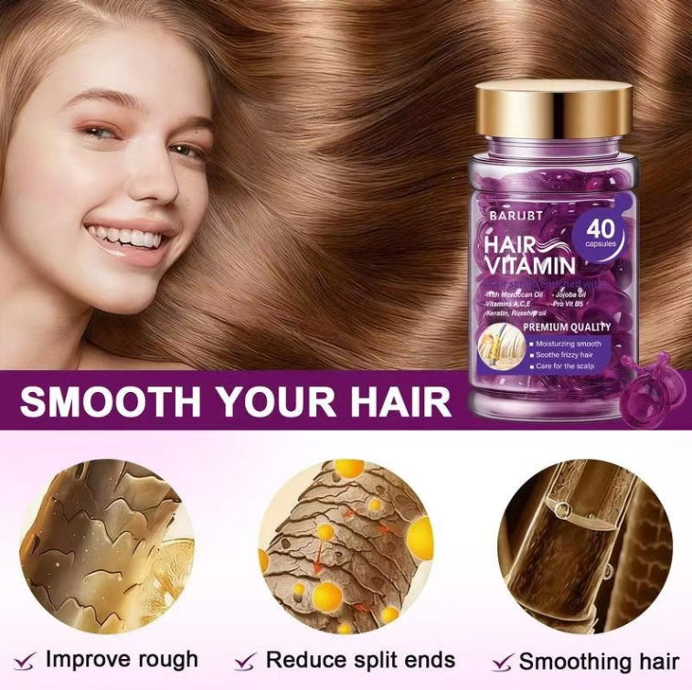 BARUBT Hair Vitamin Oil Capsules – Moroccan Oil, Jojoba, Keratin, Vitamins A C E | 40 Capsules, Repairs Dry Frizzy Damaged Hair
