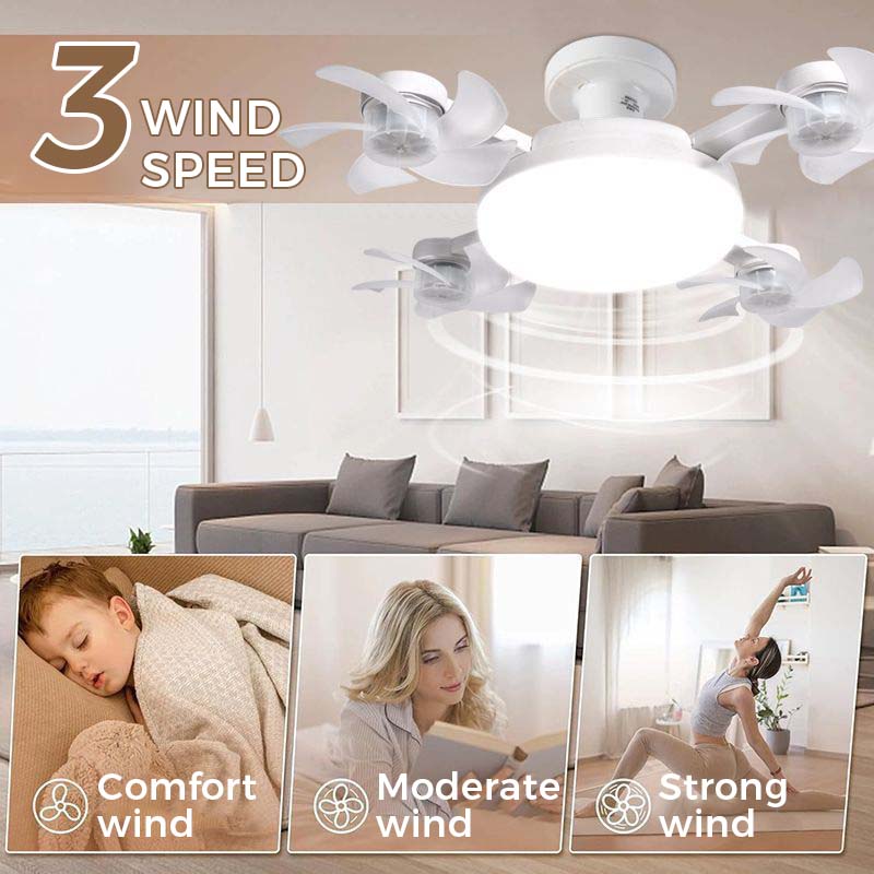 E27 Socket Ceiling Fan Light — 2-in-1 Silent LED Fan with Remote Control, 3 Wind Speeds & 3-Color Dimming